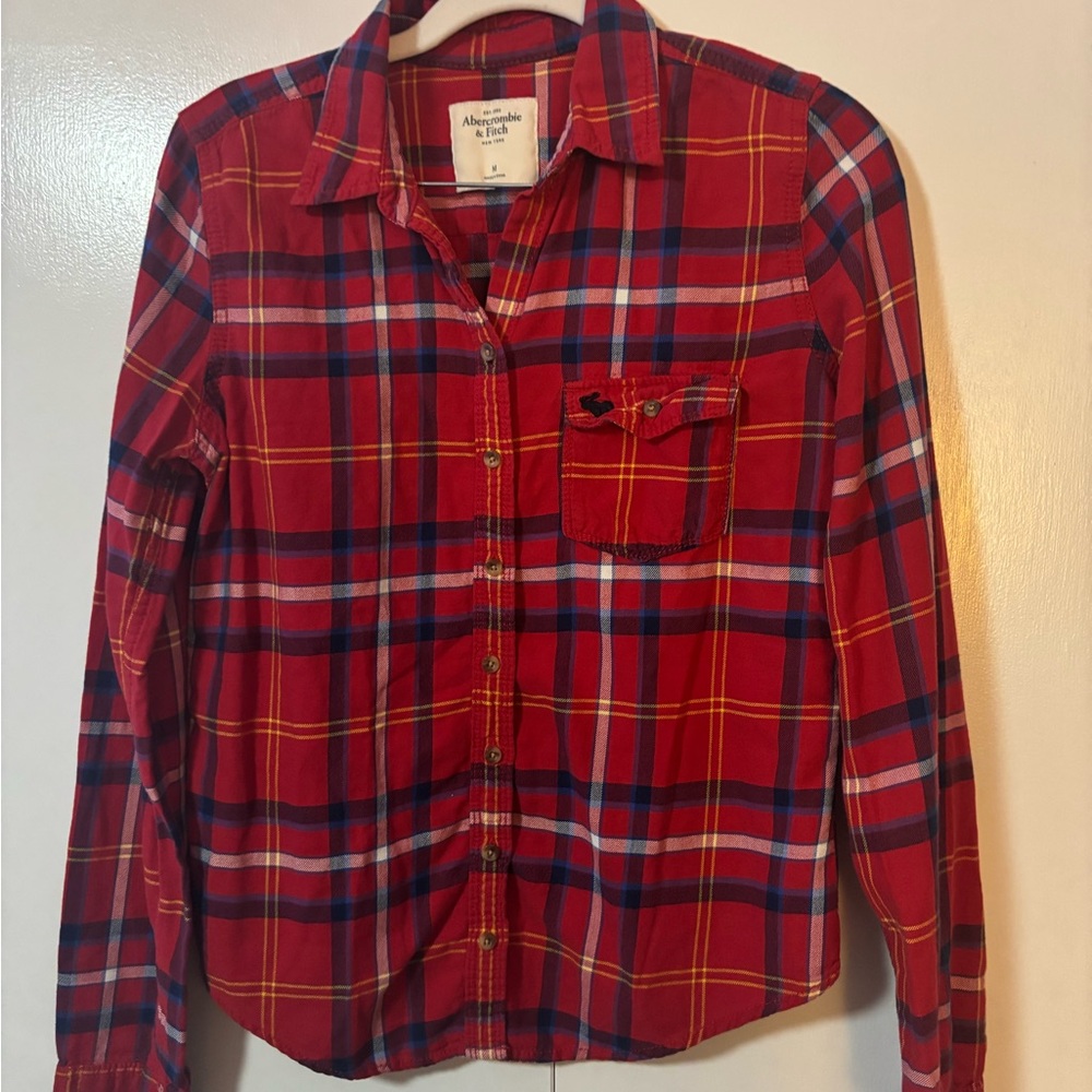 Abercrombie & Fitch Red Plaid Flannel Shirt - Size M - EUC Y2K
